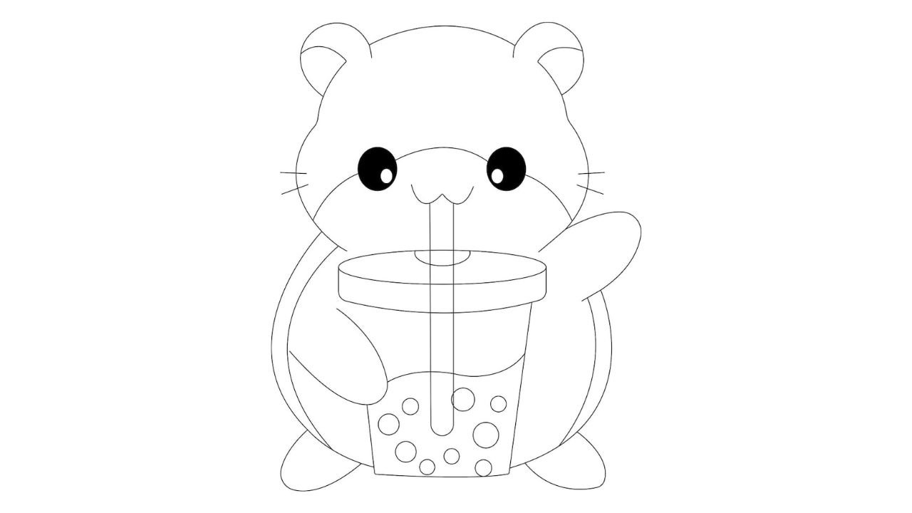 Boba Hello Kitty Coloring Page