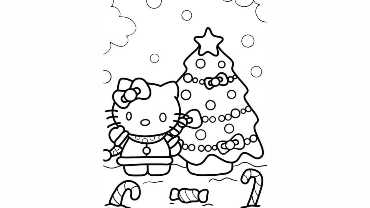 Christmas-Themed Hello Kitty Coloring Sheet