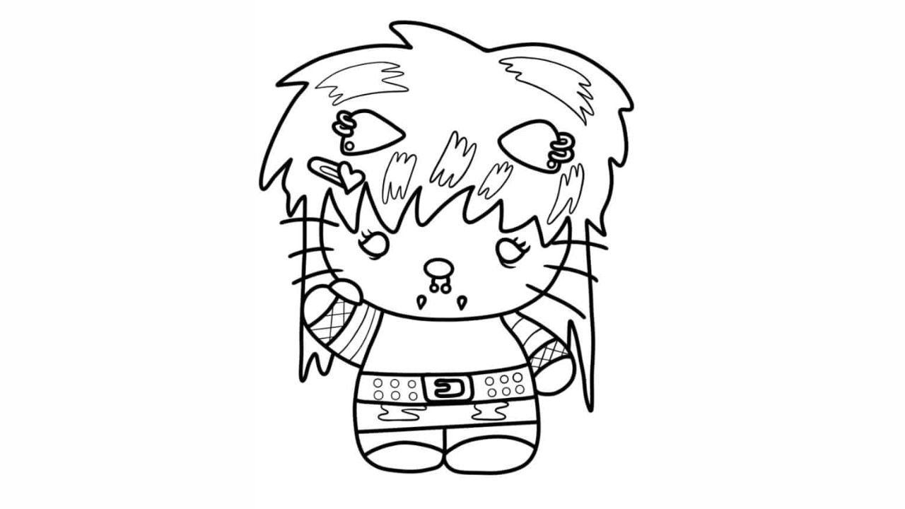 Goth Hello Kitty Coloring Page