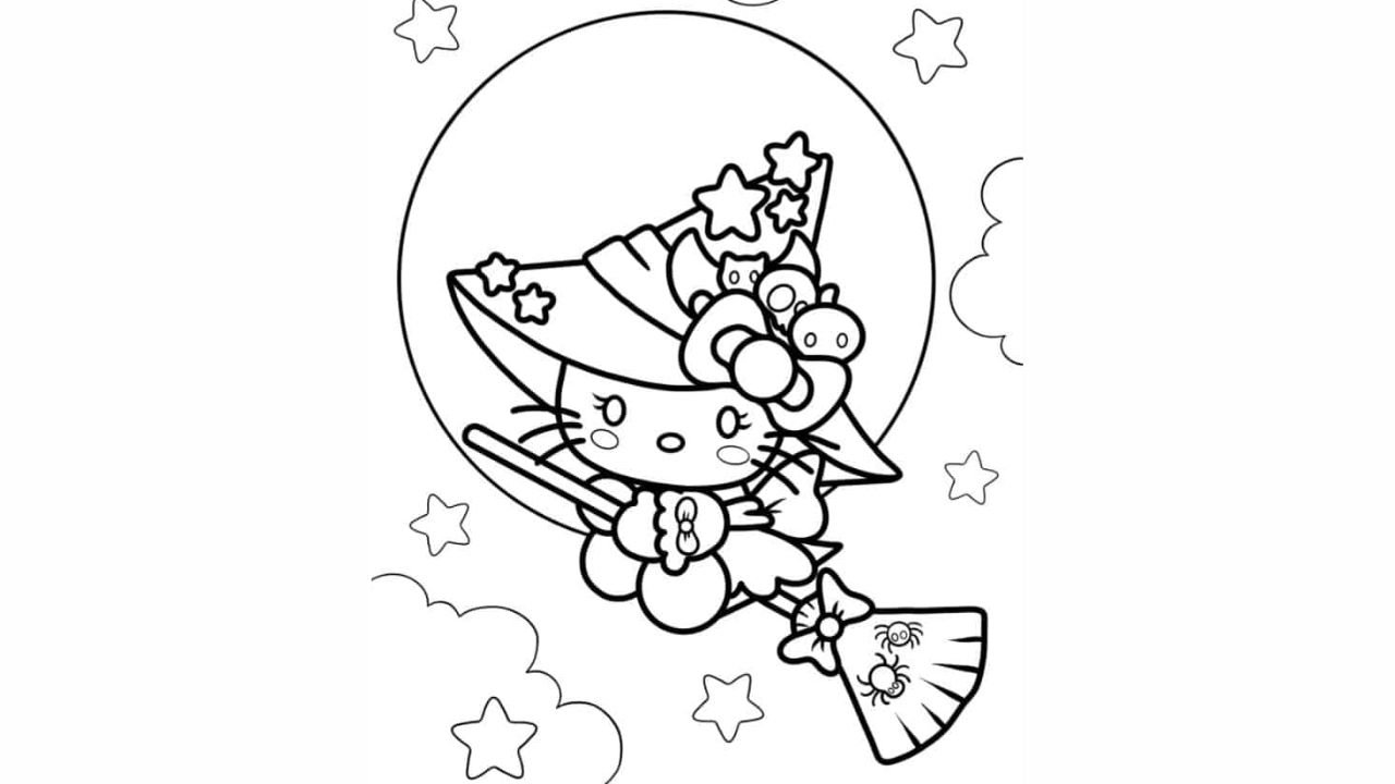Halloween Coloring Page Of Witch Hello Kitty