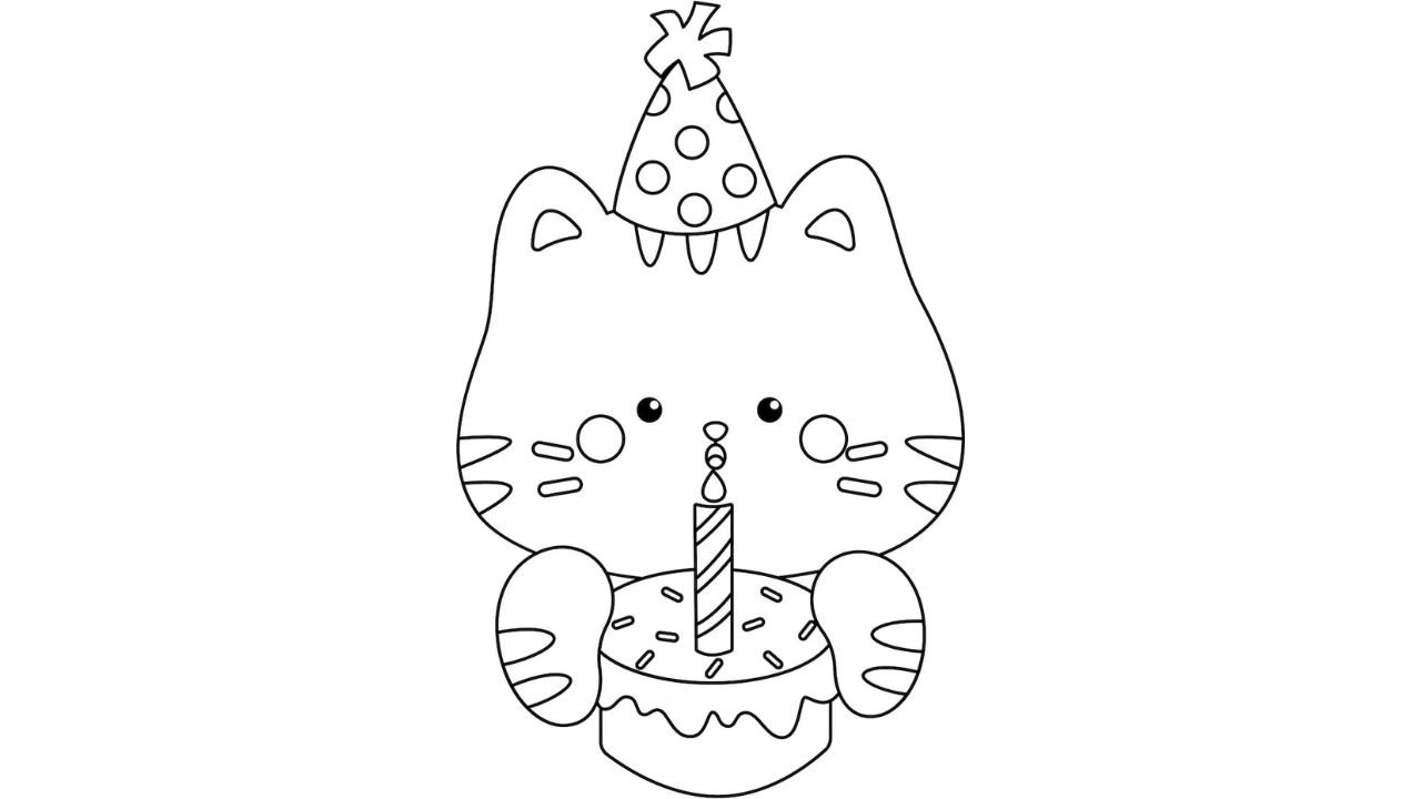 Happy Birthday Hello Kitty Coloring Page