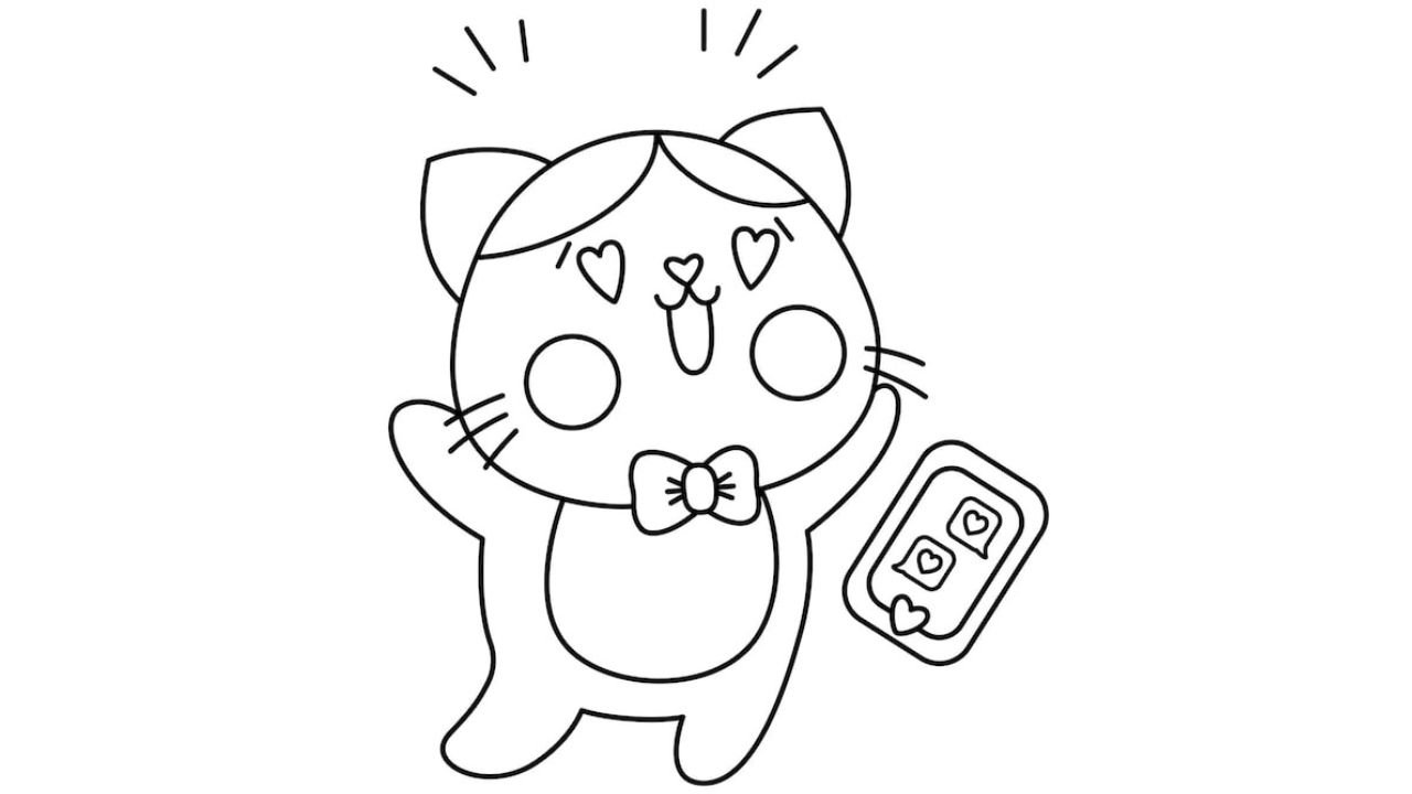 Hello Kitty And Pusheen Selfie Coloring Page