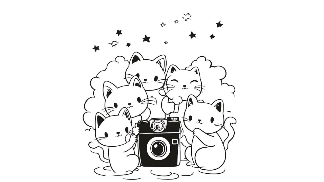 Hello Kitty And Pusheen Selfie Coloring Page