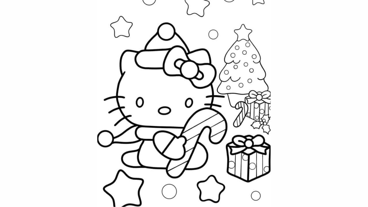 Hello Kitty Holding Candy Cane On Christmas