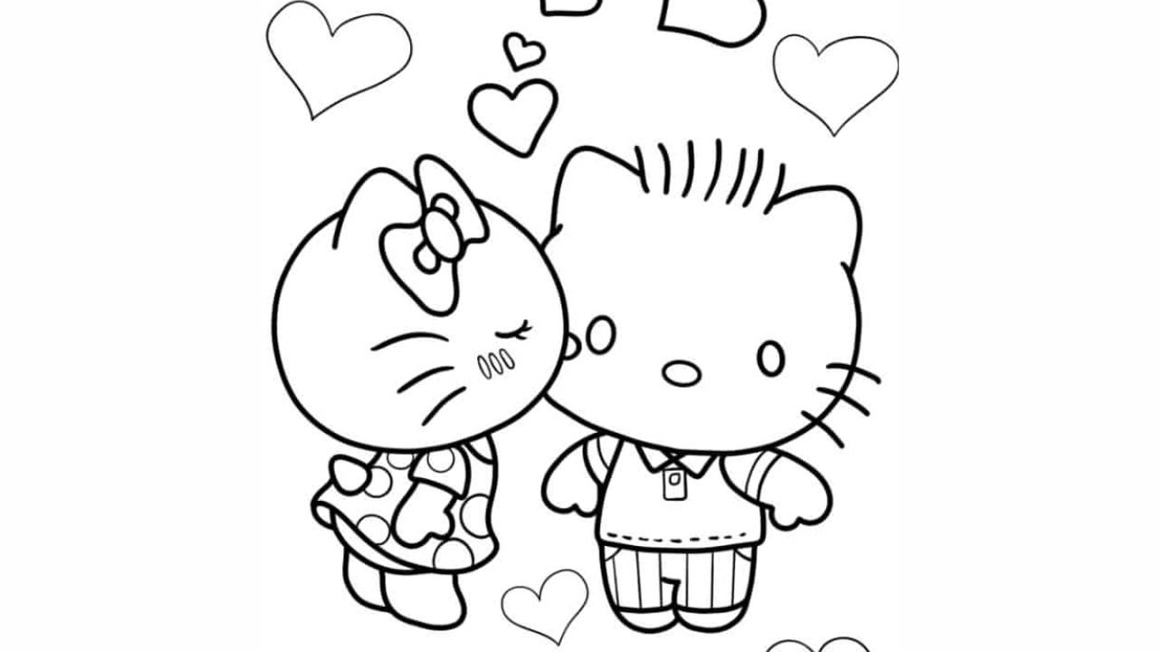 Hello Kitty Kissing Dear Daniel On The Cheek To Color In
