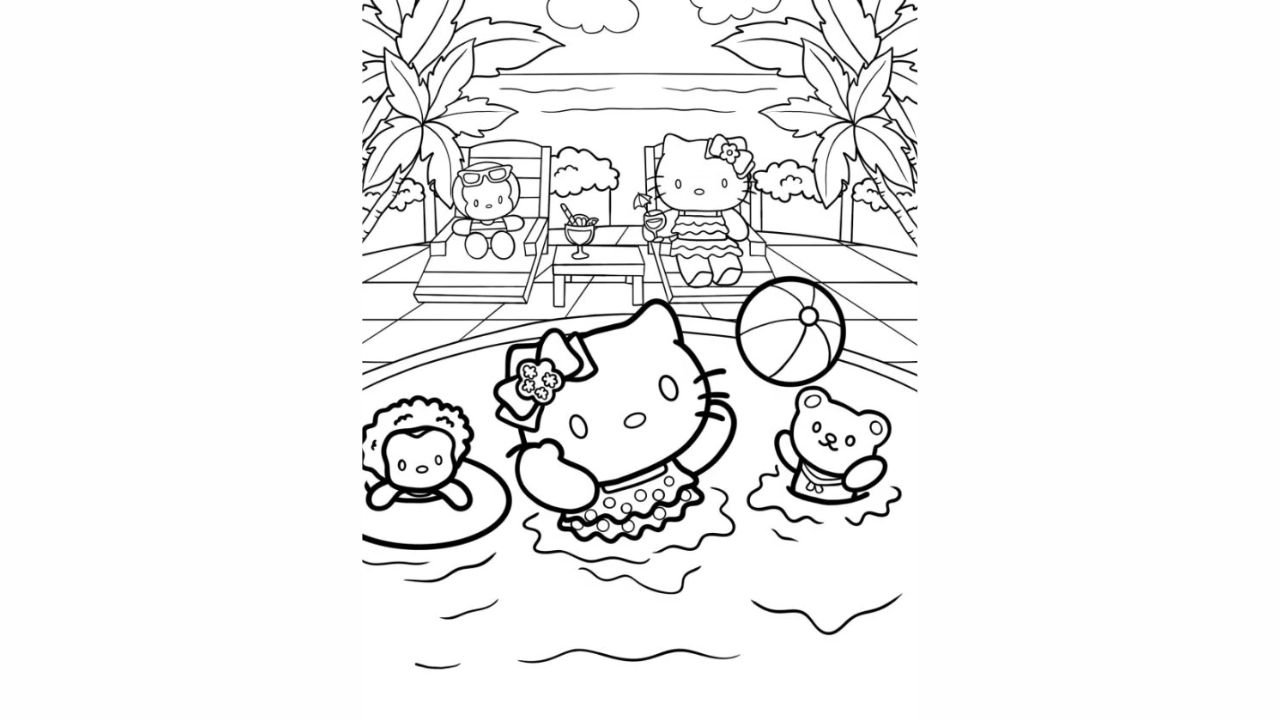 Hello Kitty Playing In The Pool With Friends