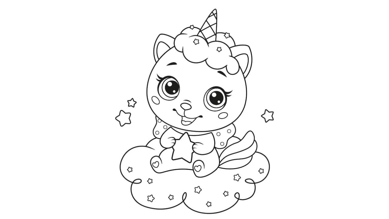 Kawaii Unicorn Hello Kitty Coloring In For Kids